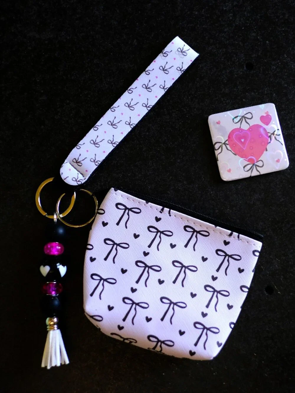 Handmade Matching Set, coin purse, lanyard, key, tassel, gift, zipper, beads